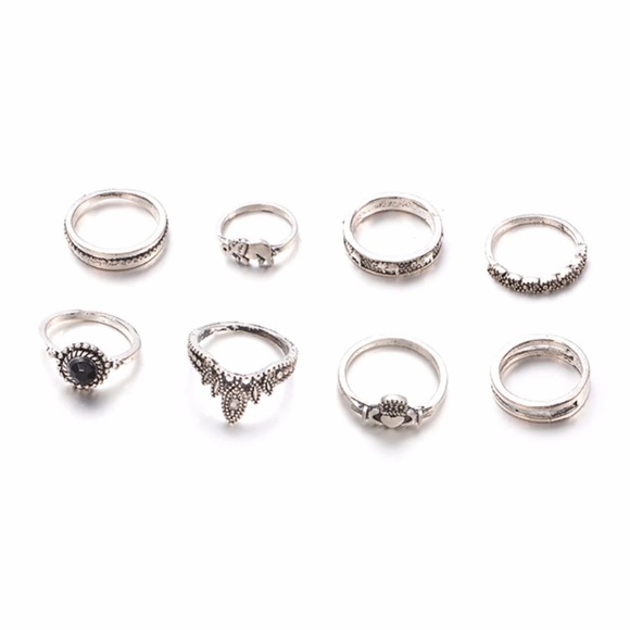 New 8 Piece Silver Ring Set - Picture 3 of 4